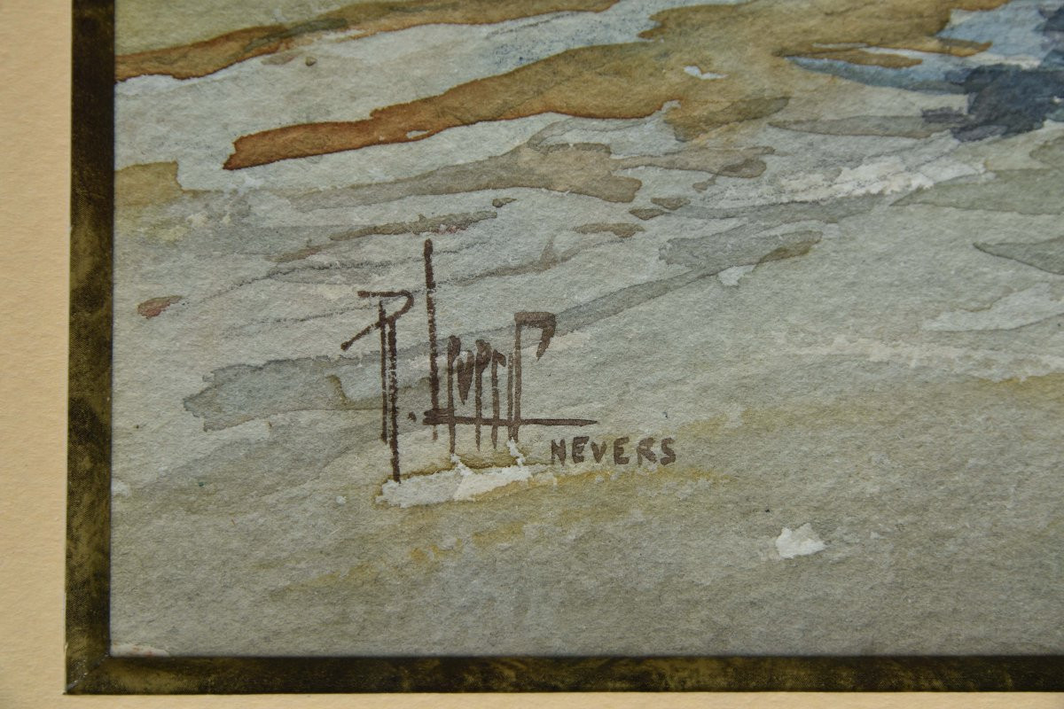 René Leverd "the Croux Gate, "nevers"" Watercolor 38x28-photo-2